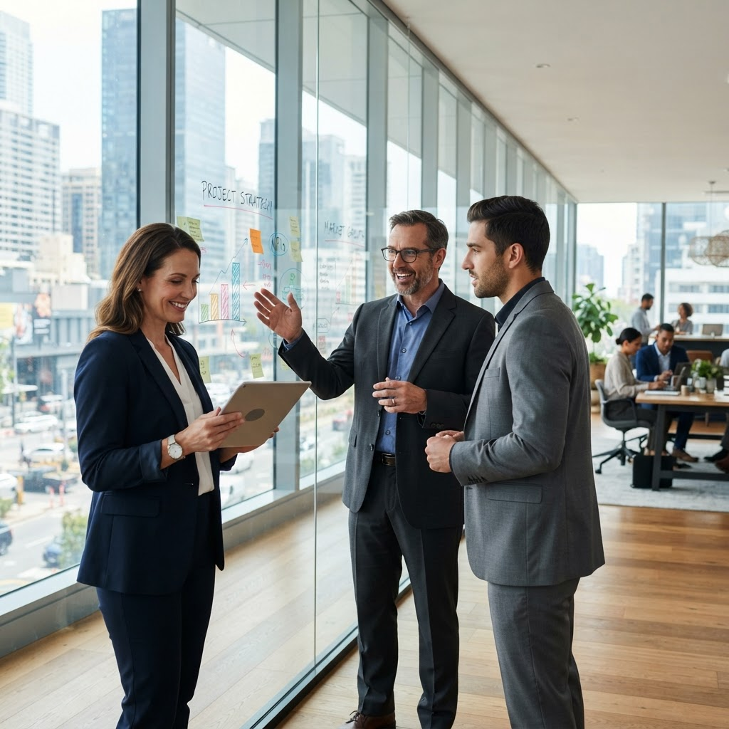 Business professionals in a modern office